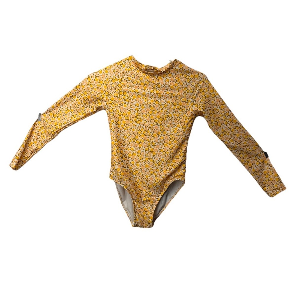 ART CLASS KIDS Girl's Black Floral Zip Up Long‎ Sleeve Swimsuit SIZE L 10/12